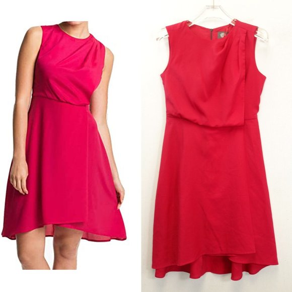 VINCE CAMUTO Strawberry Pink Wrap Mini Dress‎ 2 XS Sleeveless Solid Asymmetrical - Picture 1 of 11